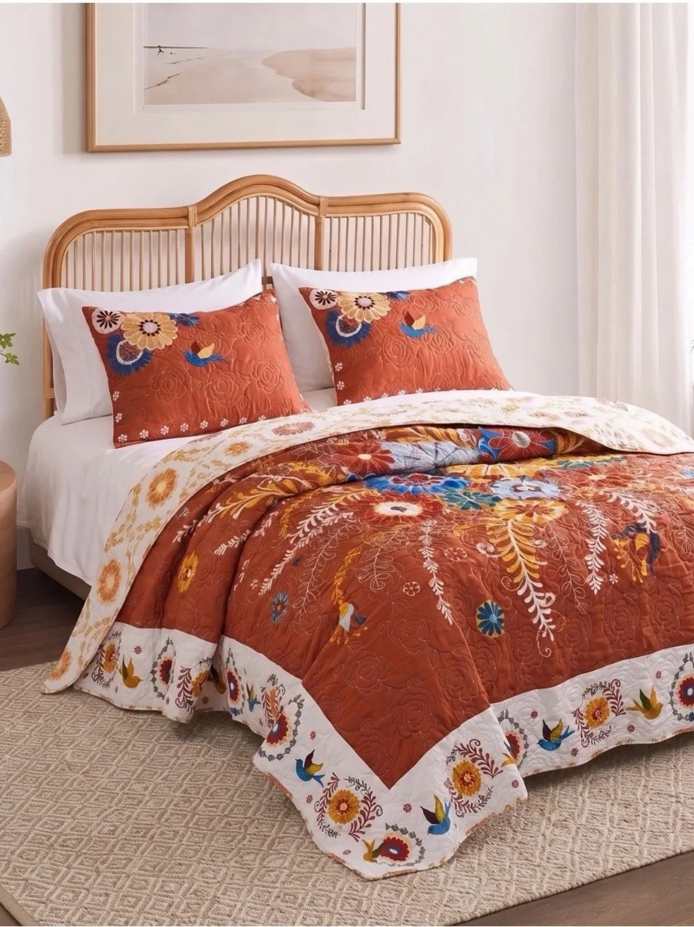 NEW Anthropologie King Reversible Boho Quilt Bedspread Bedding Sham Set
